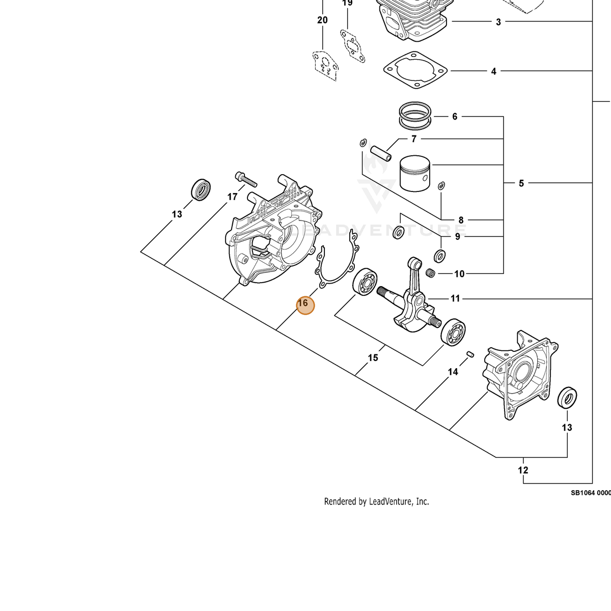 ECHO part V102000040 — IPL diagram snippet (6x zoom, amber highlight)
