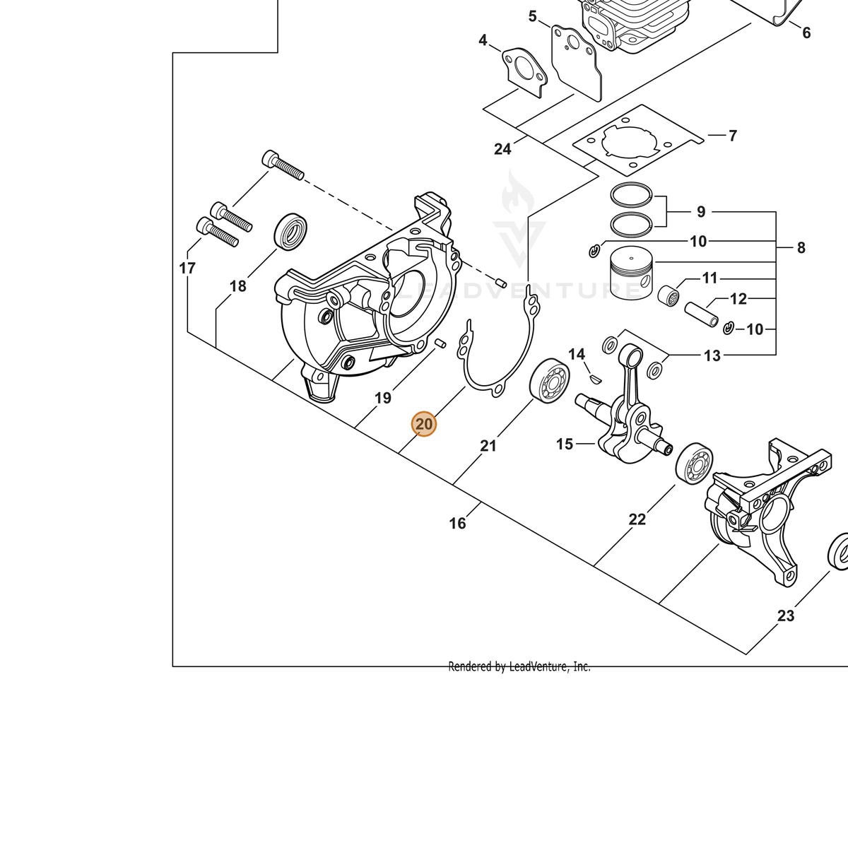 ECHO part V102000300 — IPL diagram snippet (6x zoom, amber highlight)