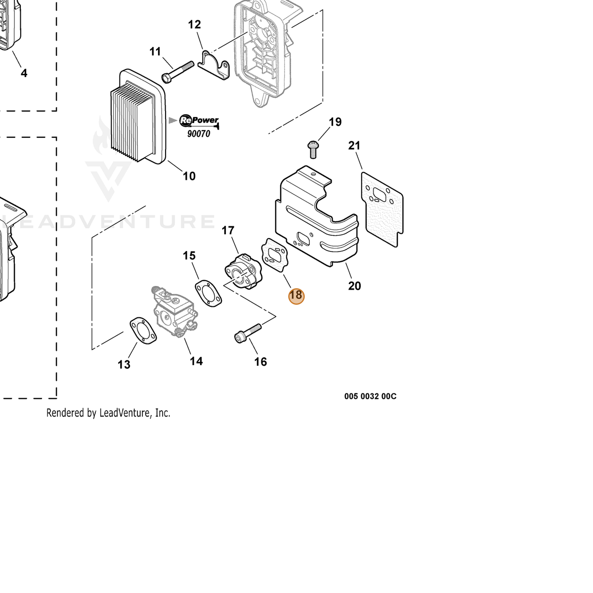 ECHO part V103000000 — IPL diagram snippet (6x zoom, amber highlight)
