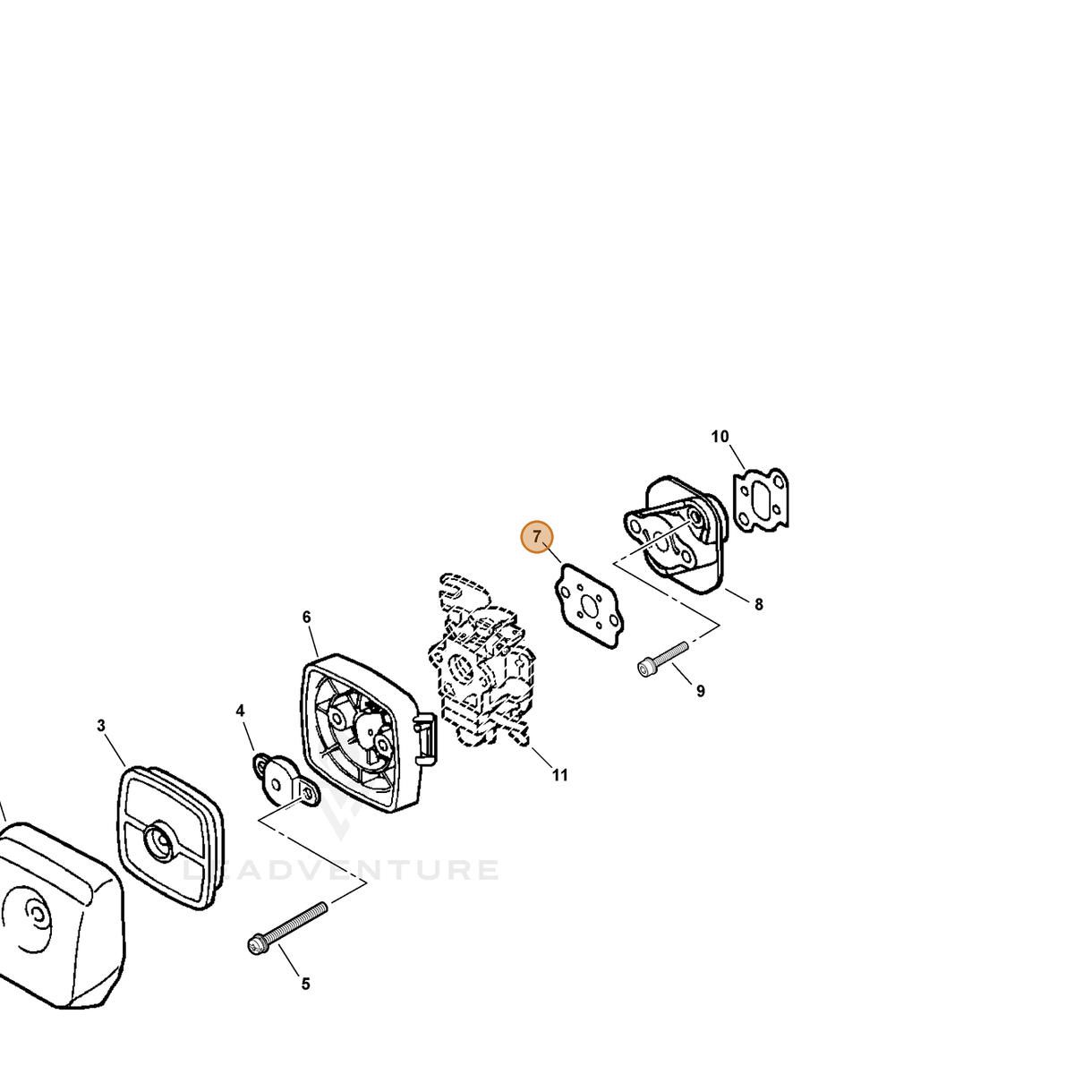 ECHO part V103000010 — IPL diagram snippet (6x zoom, amber highlight)