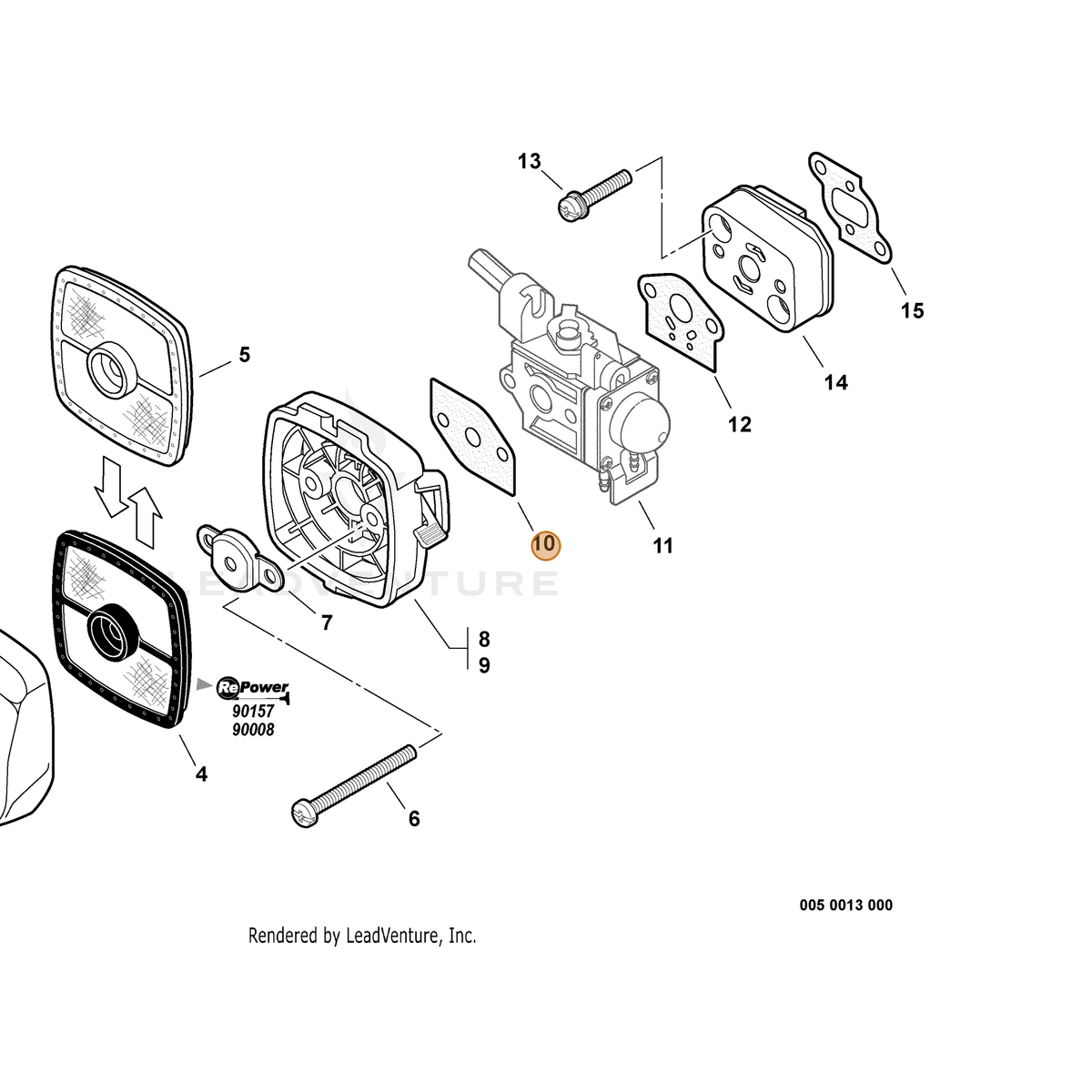 ECHO part V103000060 — IPL diagram snippet (6x zoom, amber highlight)