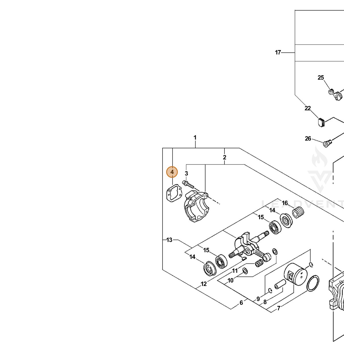 ECHO part V103000120 — IPL diagram snippet (6x zoom, amber highlight)
