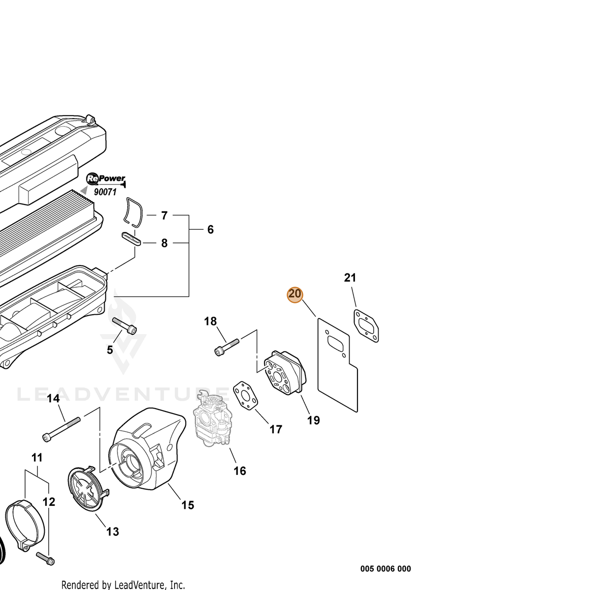 ECHO part V103000130 — IPL diagram snippet (6x zoom, amber highlight)