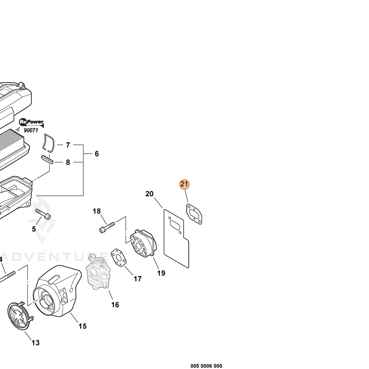 ECHO part V103000140 — IPL diagram snippet (6x zoom, amber highlight)