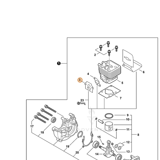 ECHO part V103000160 — IPL diagram snippet (6x zoom, amber highlight)