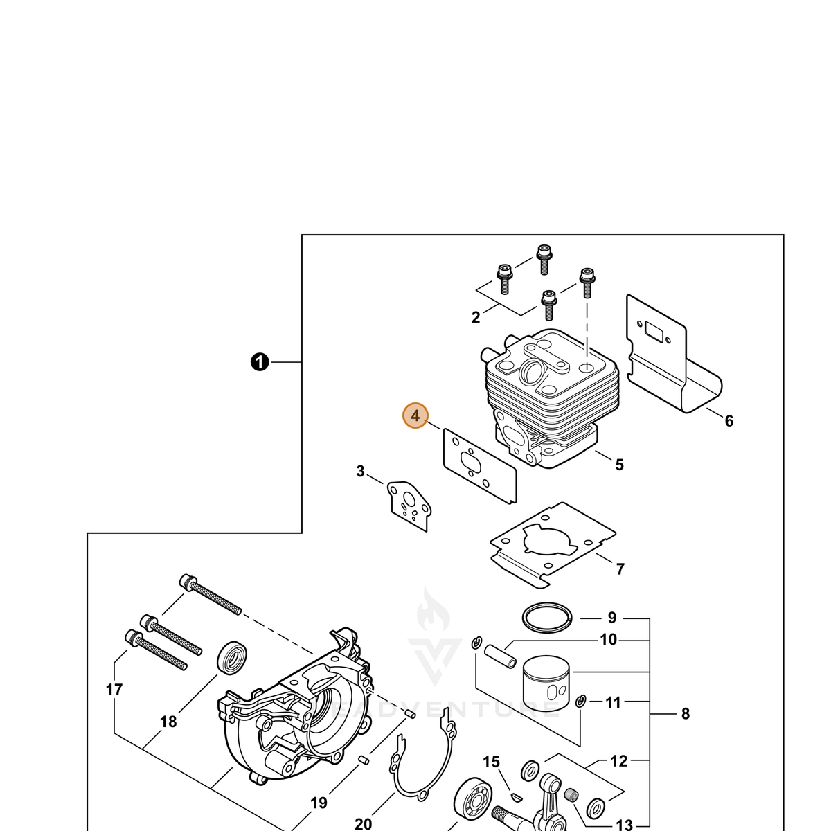 ECHO part V103000210 — IPL diagram snippet (6x zoom, amber highlight)