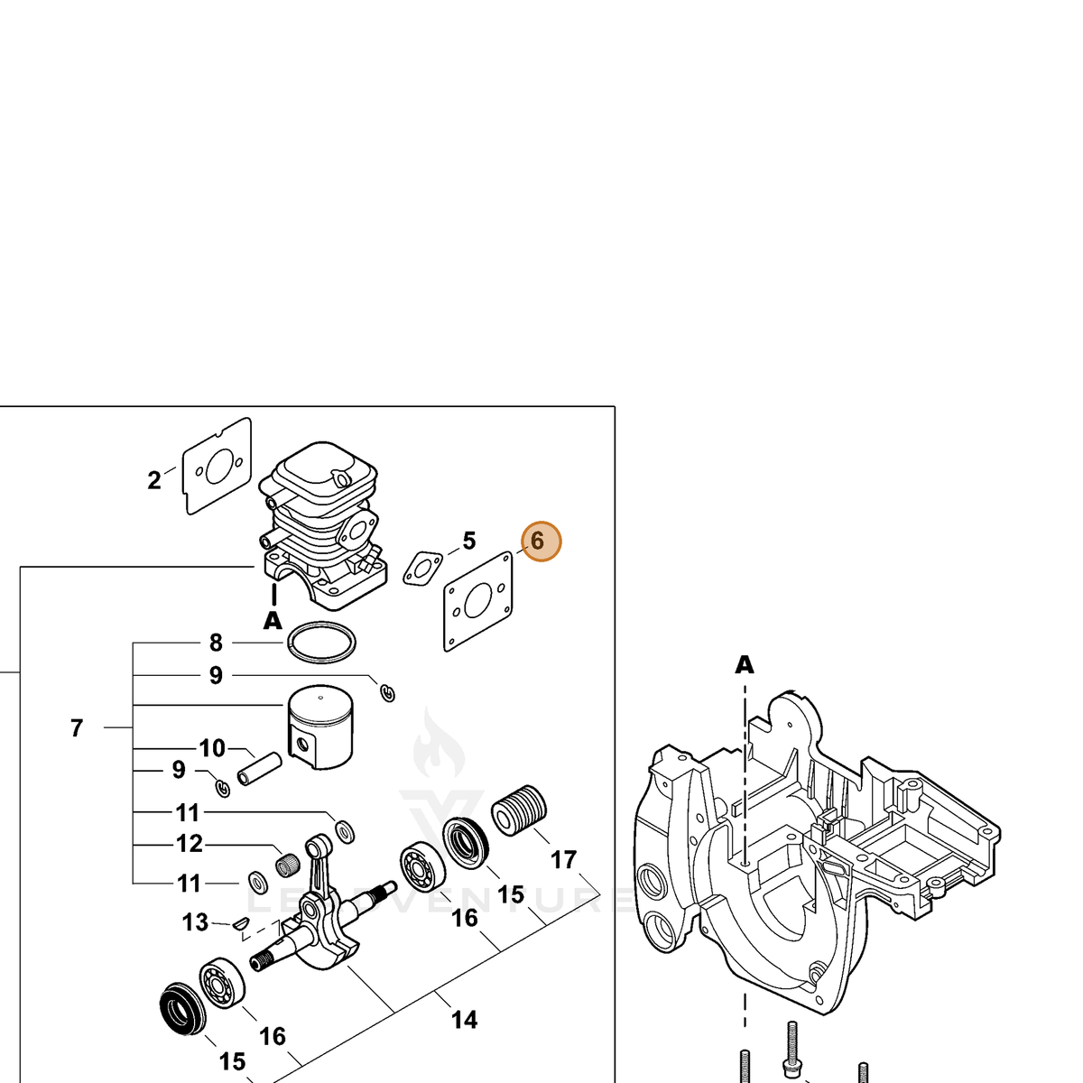 ECHO part V103000280 — IPL diagram snippet (6x zoom, amber highlight)