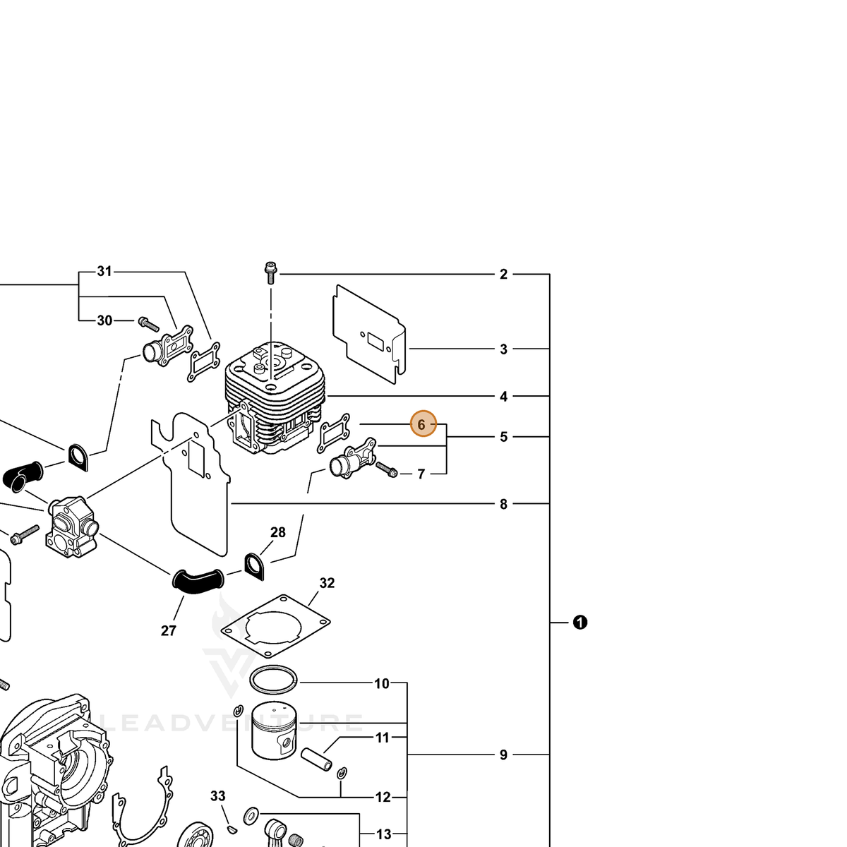 ECHO part V103000440 — IPL diagram snippet (6x zoom, amber highlight)