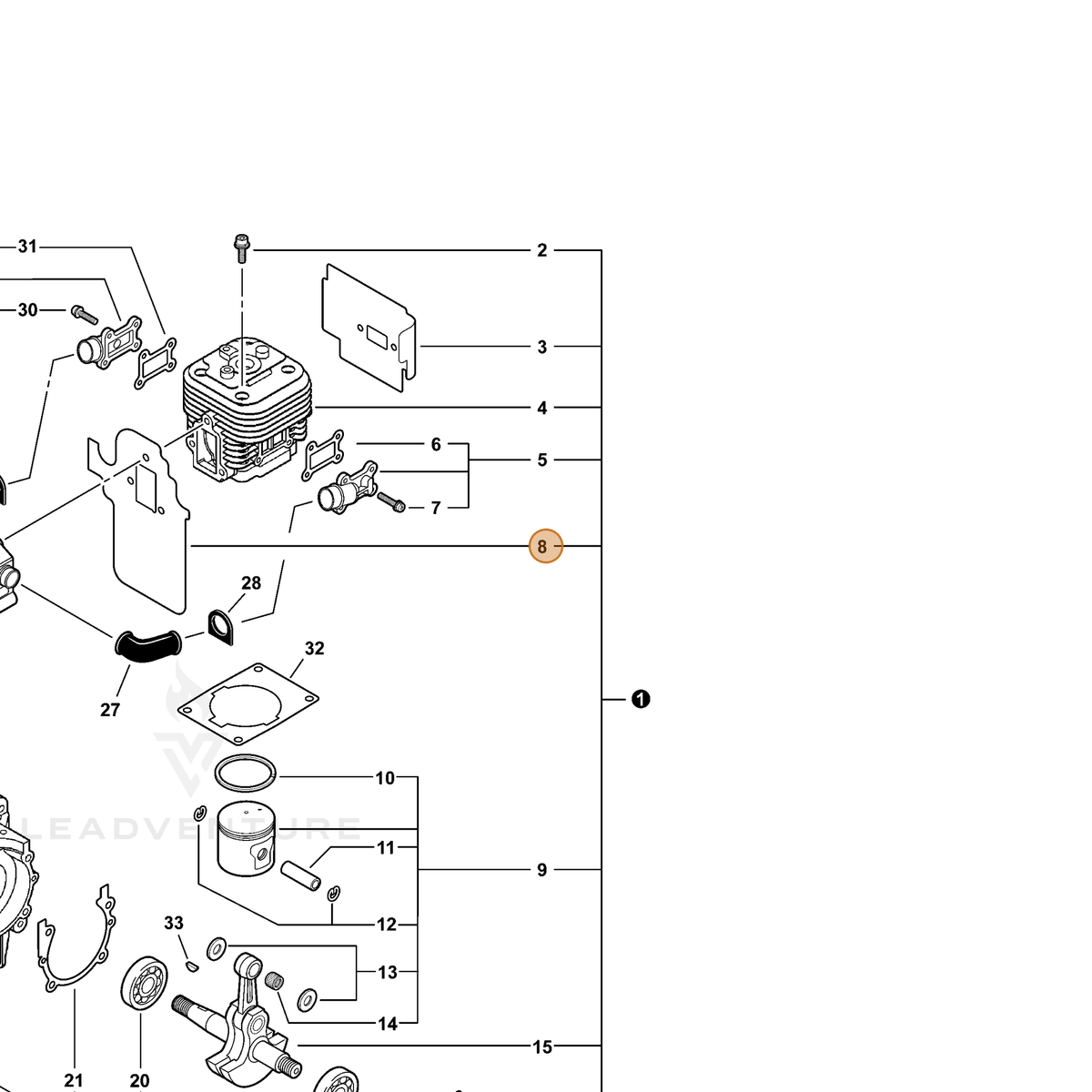 ECHO part V103000450 — IPL diagram snippet (6x zoom, amber highlight)