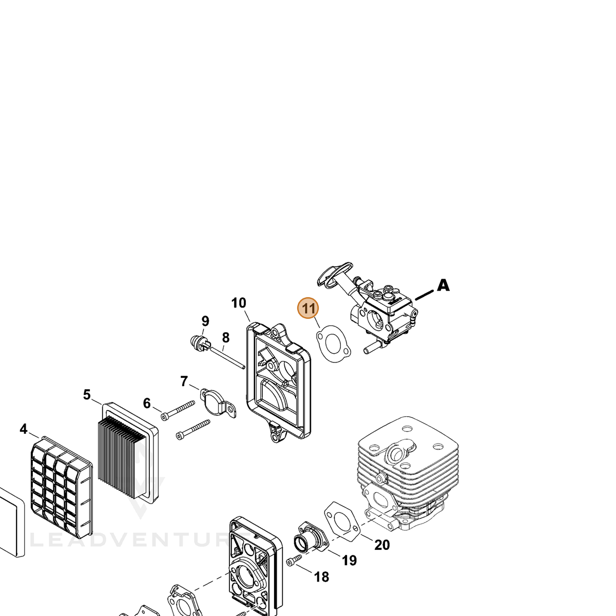 ECHO part V103000500 — IPL diagram snippet (6x zoom, amber highlight)