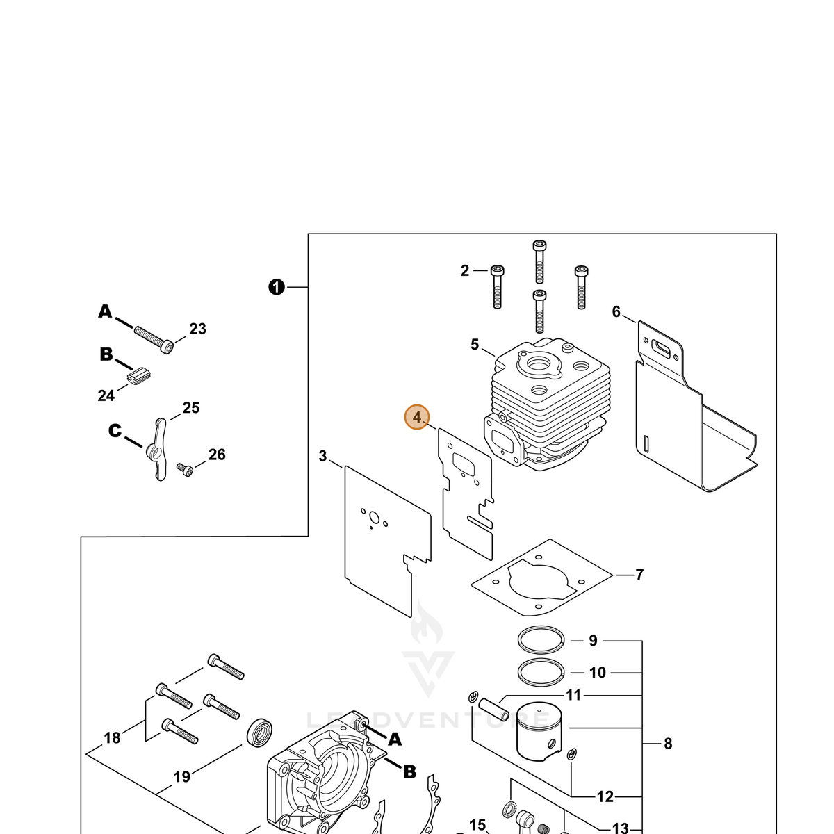 ECHO part V103000530 — IPL diagram snippet (6x zoom, amber highlight)