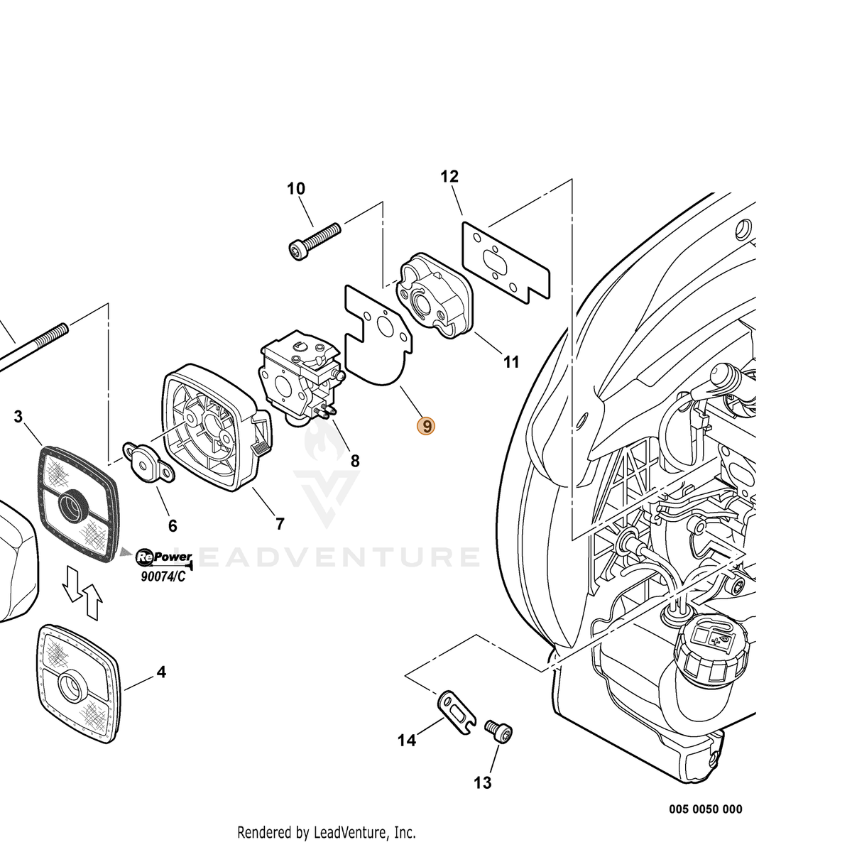 ECHO part V103000550 — IPL diagram snippet (6x zoom, amber highlight)