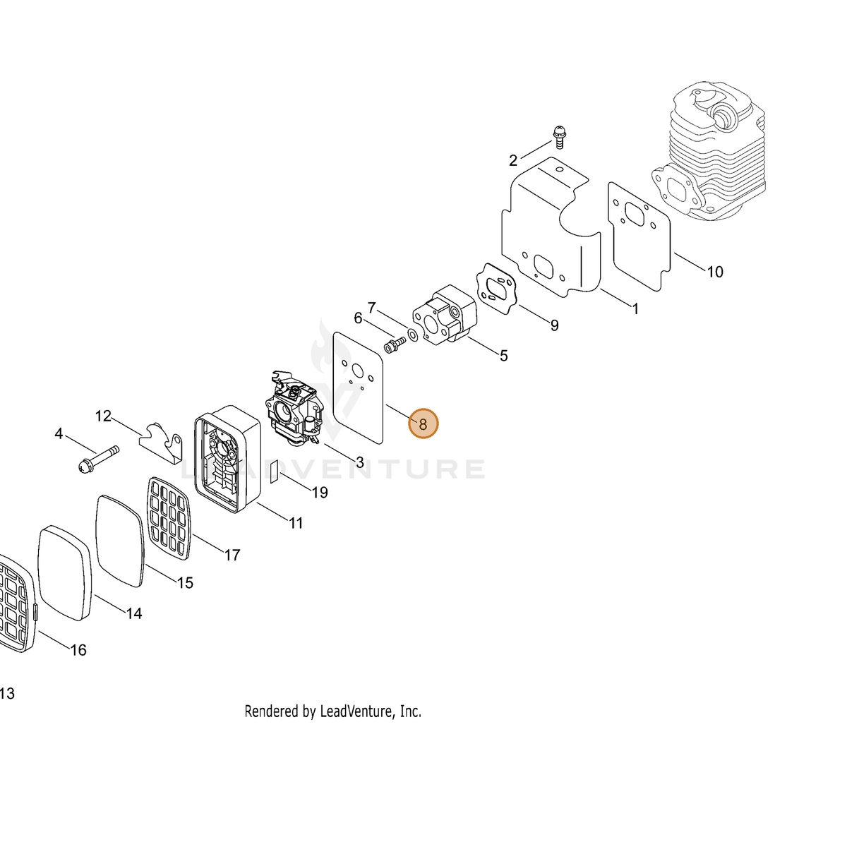 ECHO part V103001530 — IPL diagram snippet (6x zoom, amber highlight)