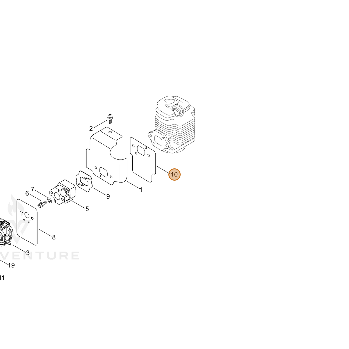 ECHO part V103001540 — IPL diagram snippet (6x zoom, amber highlight)