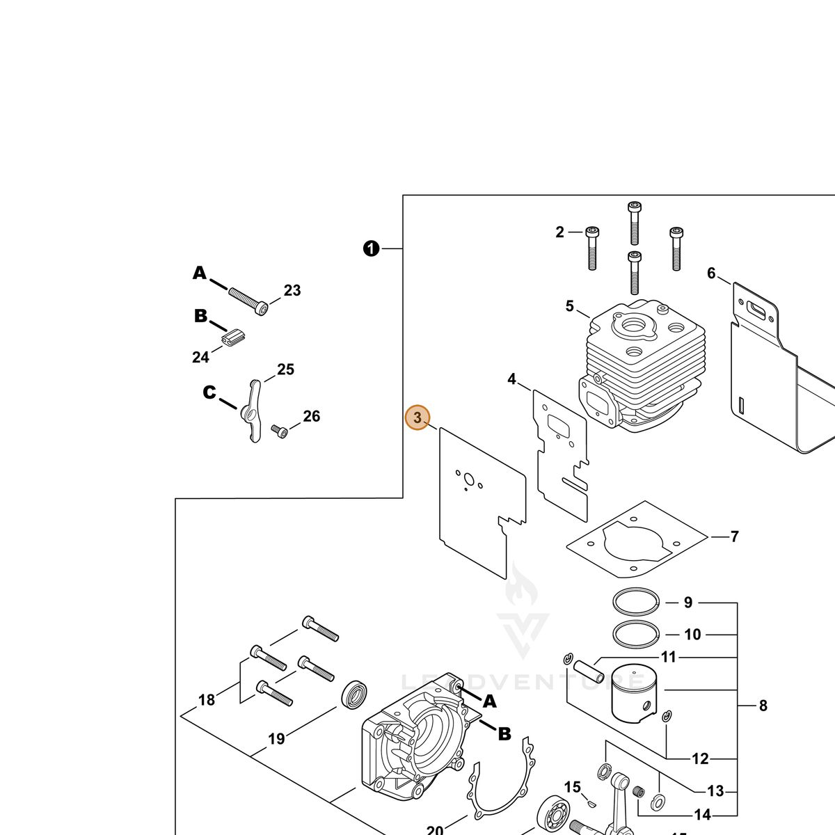 ECHO part V103001692 — IPL diagram snippet (6x zoom, amber highlight)