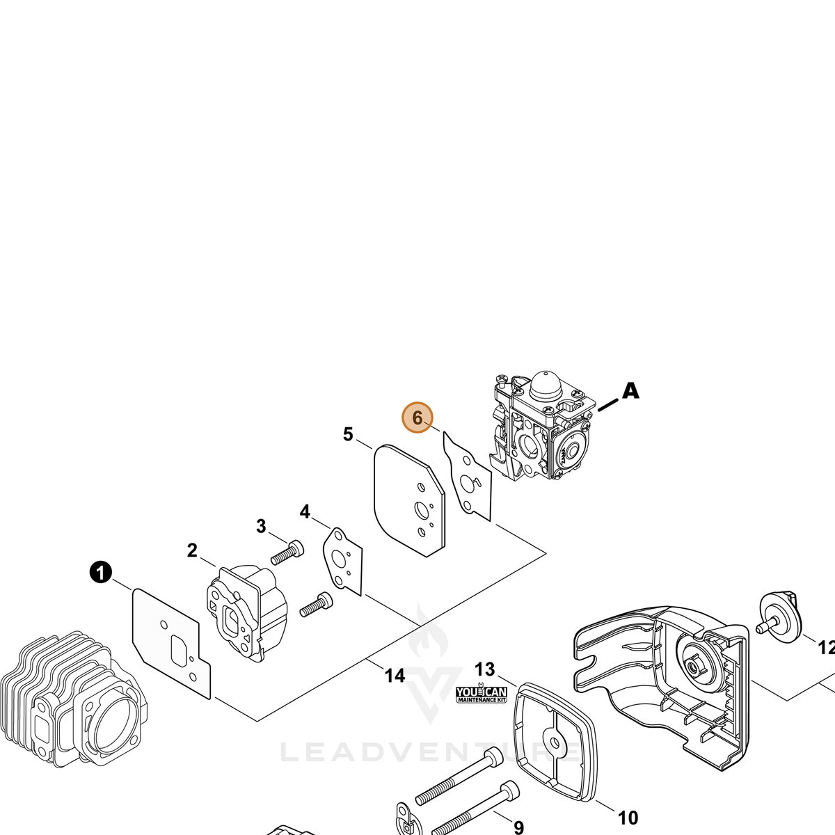 ECHO part V103001740 — IPL diagram snippet (6x zoom, amber highlight)