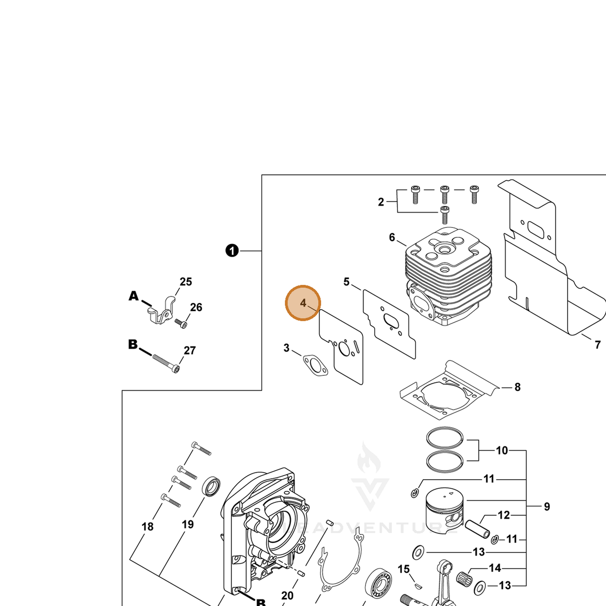 ECHO part V103001780 — IPL diagram snippet (6x zoom, amber highlight)