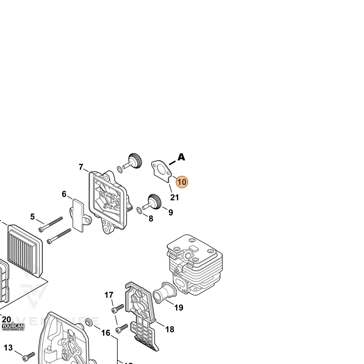 ECHO part V103001900 — IPL diagram snippet (6x zoom, amber highlight)