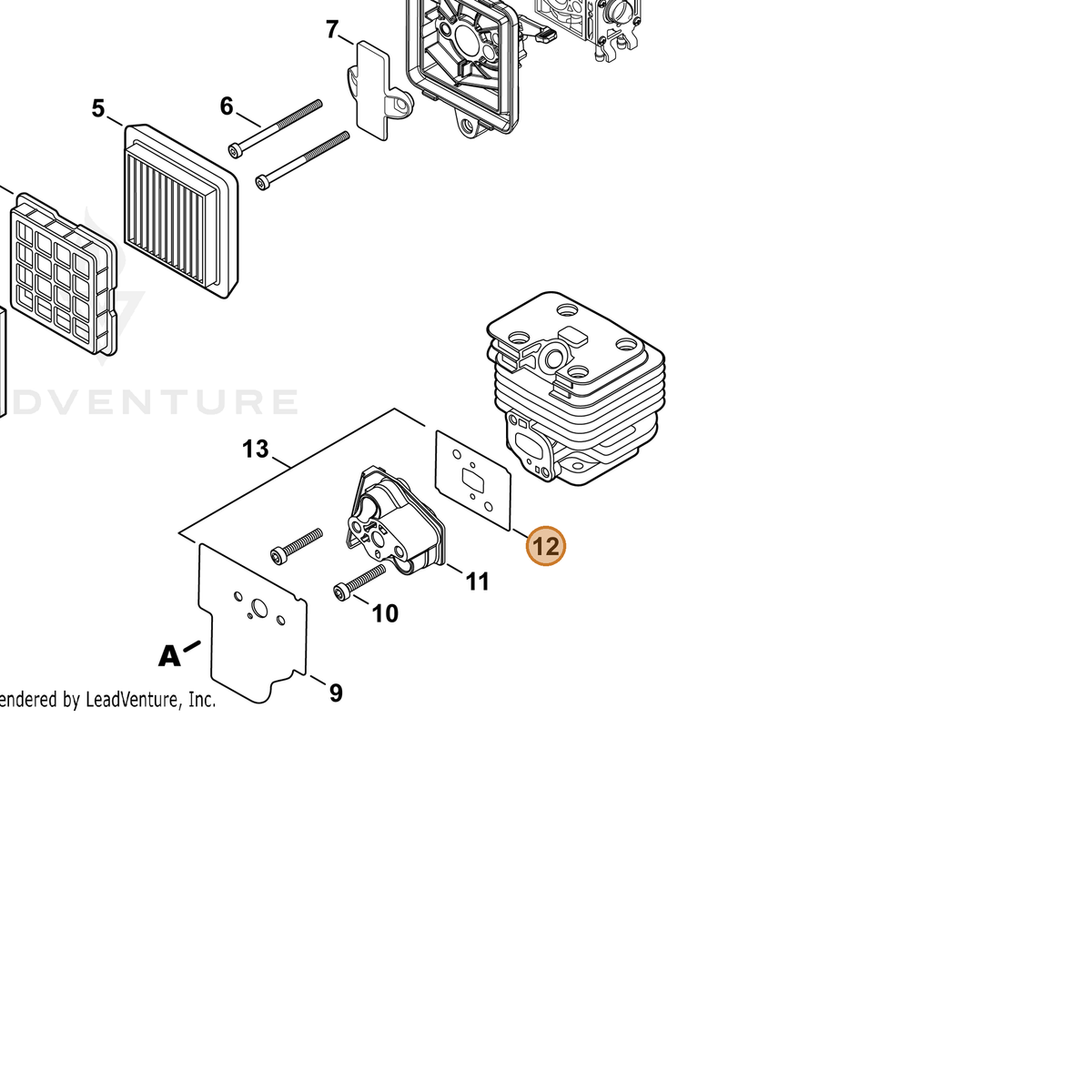ECHO part V103001950 — IPL diagram snippet (6x zoom, amber highlight)
