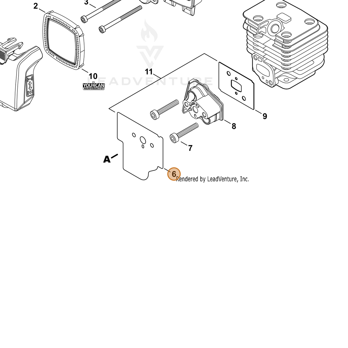 ECHO part V103001960 — IPL diagram snippet (6x zoom, amber highlight)