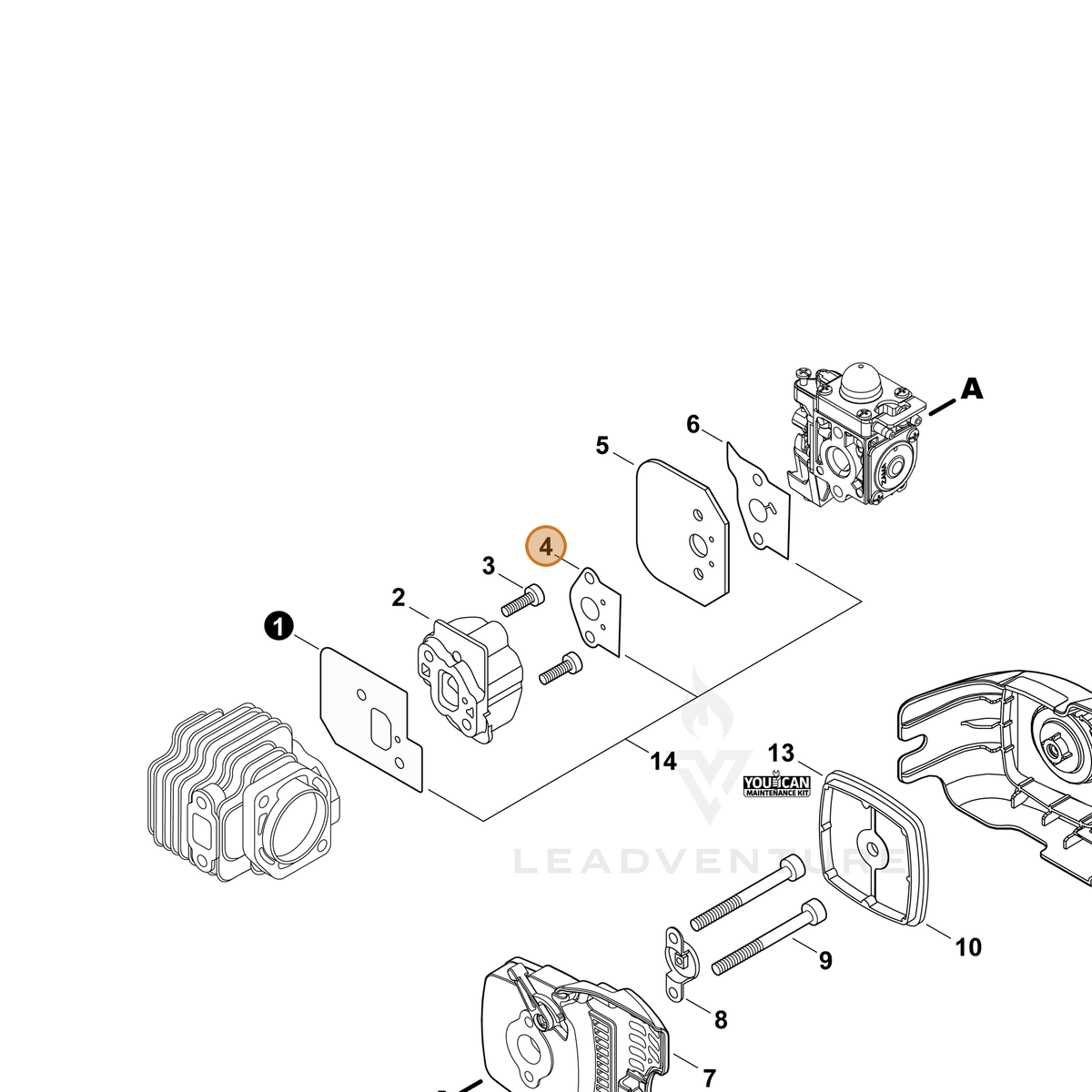 ECHO part V103002020 — IPL diagram snippet (6x zoom, amber highlight)
