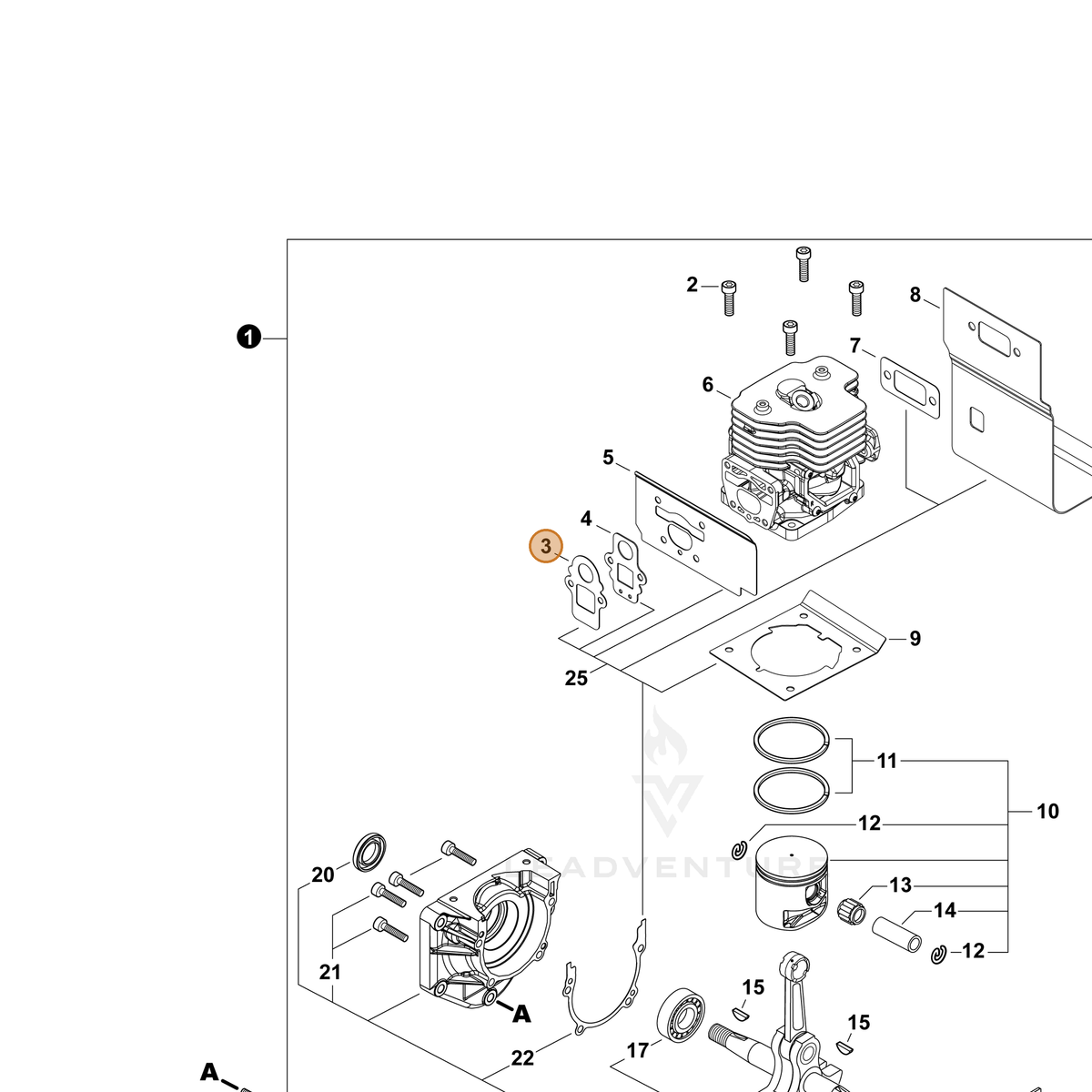 ECHO part V103002050 — IPL diagram snippet (6x zoom, amber highlight)