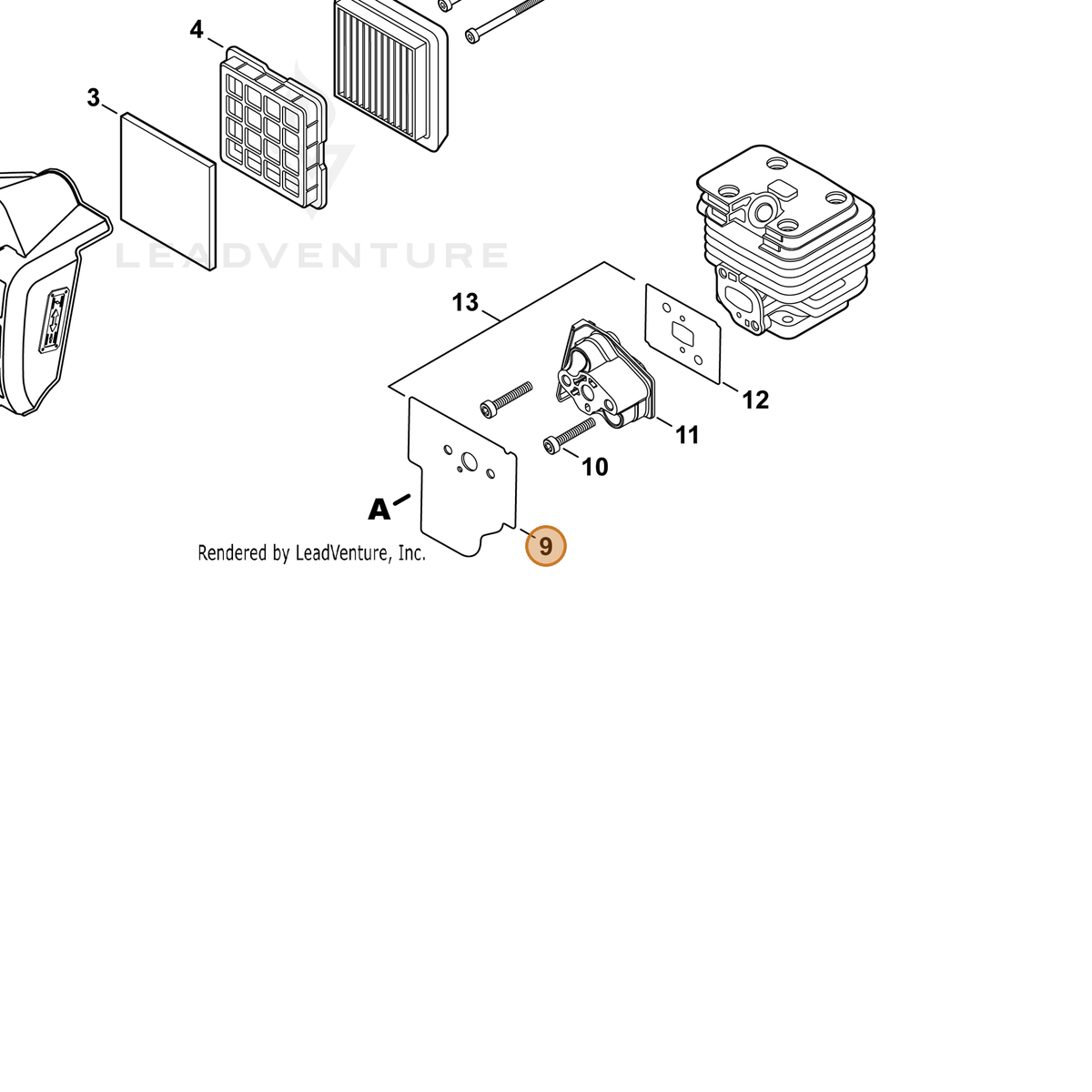 ECHO part V103002070 — IPL diagram snippet (6x zoom, amber highlight)