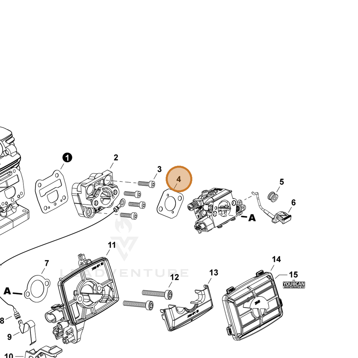 ECHO part V103002170 — IPL diagram snippet (6x zoom, amber highlight)