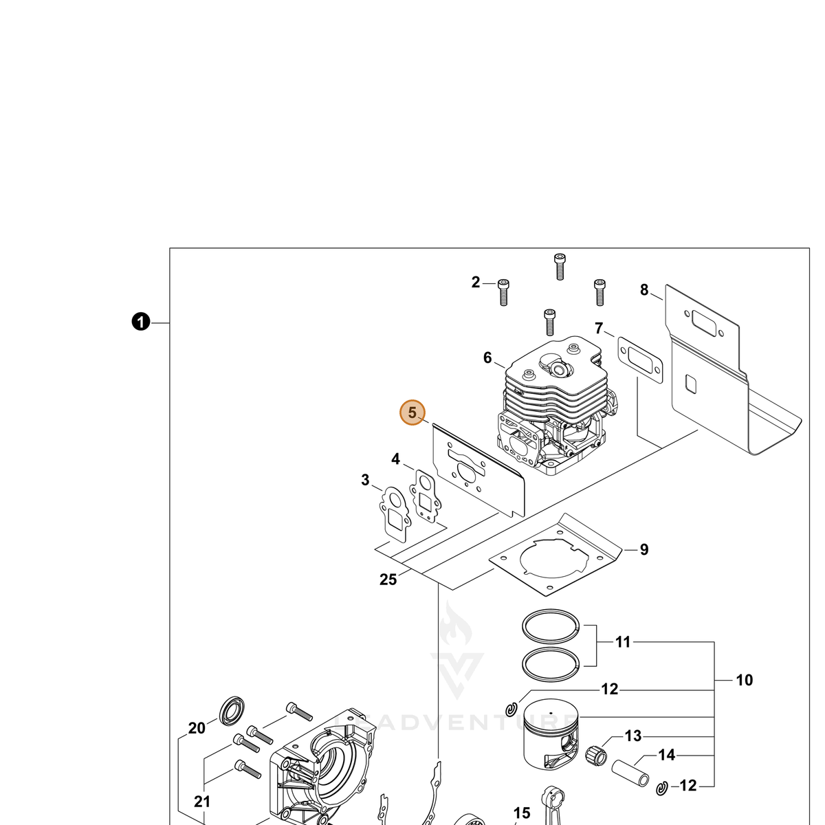ECHO part V103002250 — IPL diagram snippet (6x zoom, amber highlight)