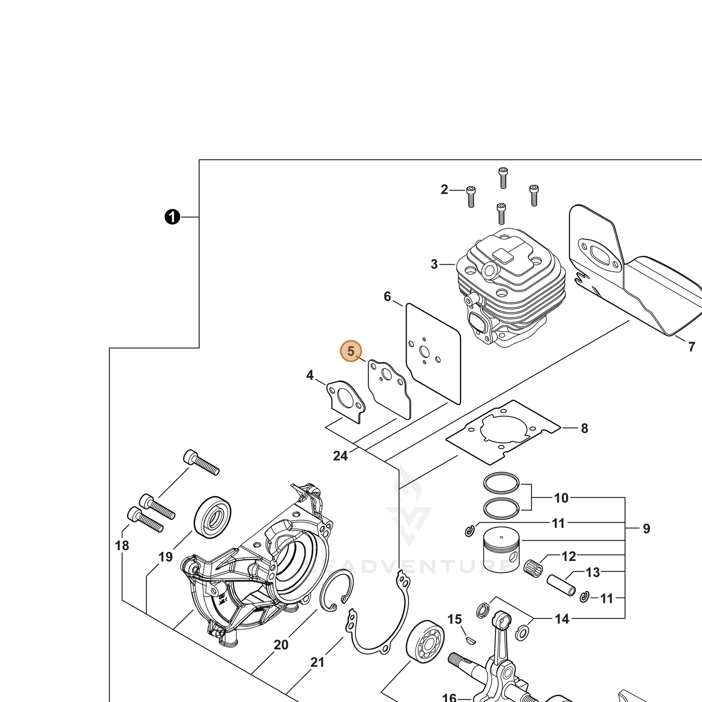 ECHO part V103002300 — IPL diagram snippet (6x zoom, amber highlight)