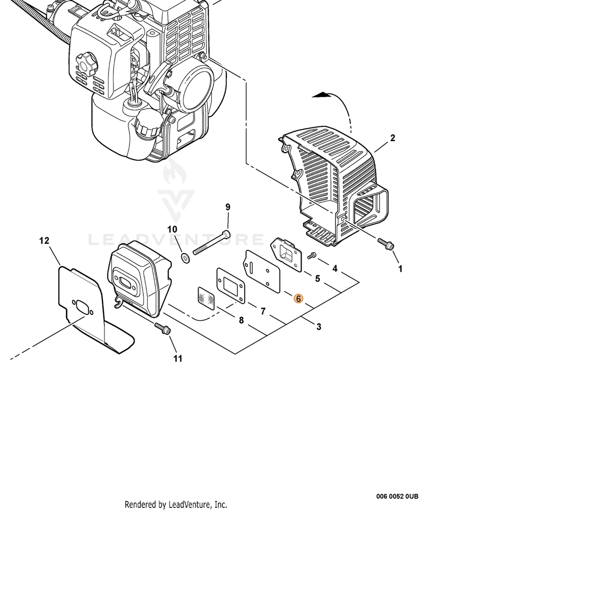 ECHO part V104000460 — IPL diagram snippet (6x zoom, amber highlight)