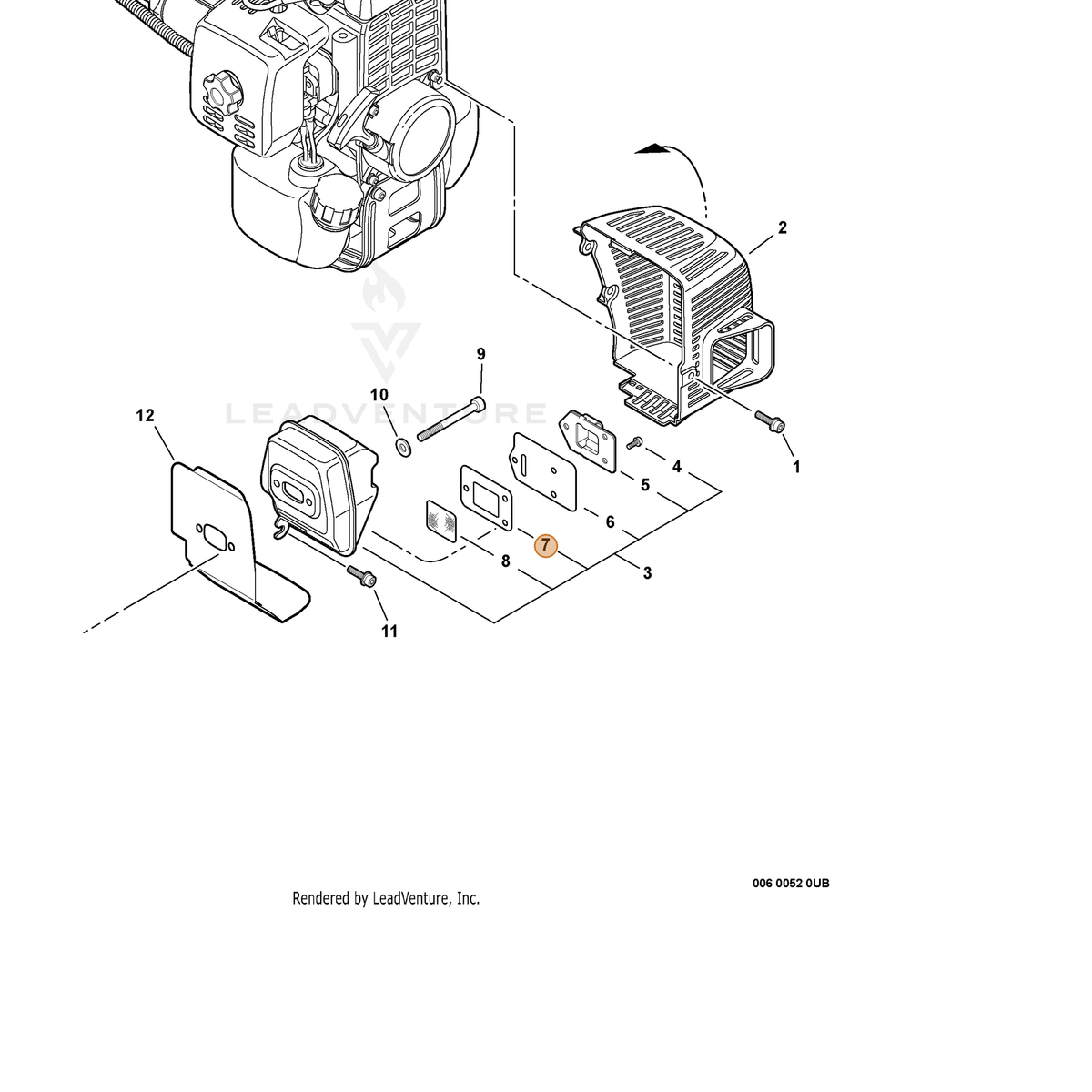 ECHO part V104000521 — IPL diagram snippet (6x zoom, amber highlight)