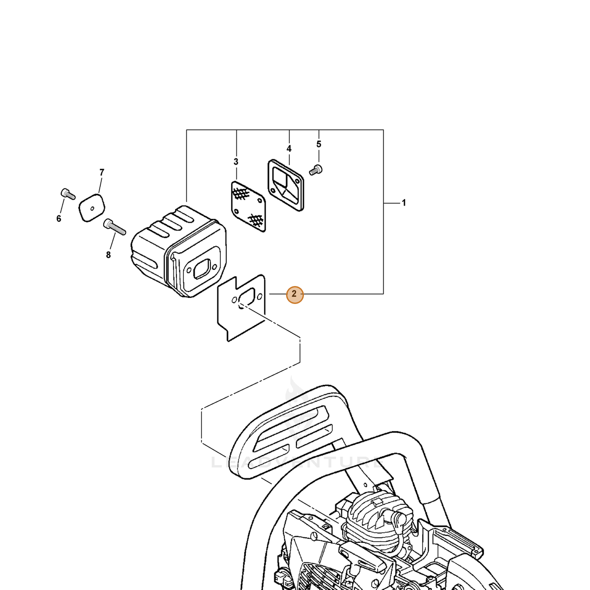 ECHO part V104000580 — IPL diagram snippet (6x zoom, amber highlight)