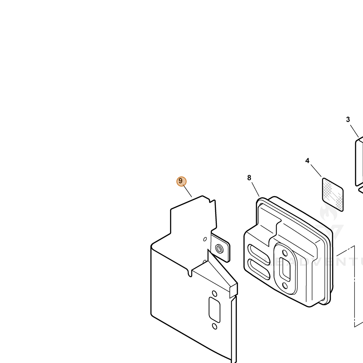 ECHO part V104000590 — IPL diagram snippet (6x zoom, amber highlight)