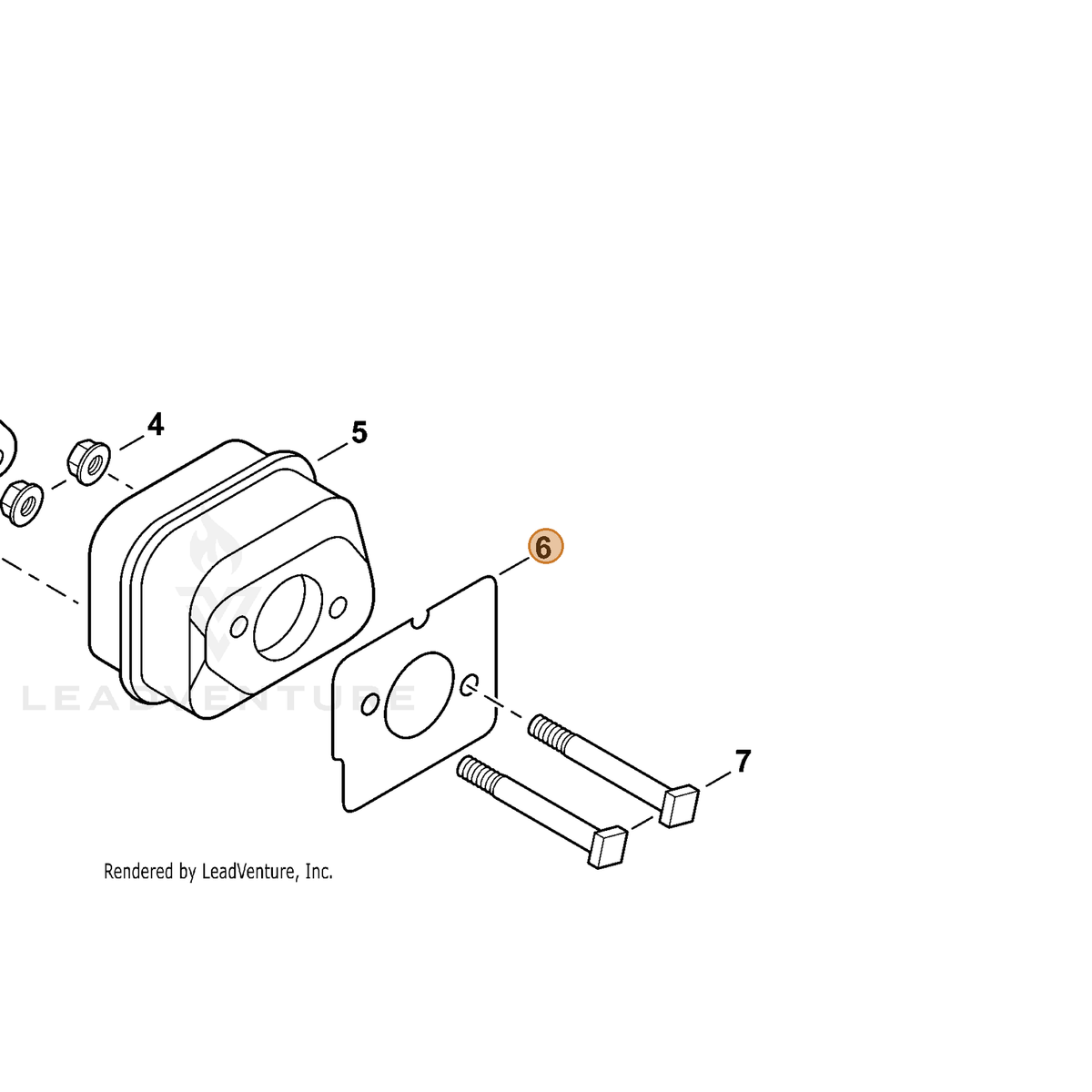 ECHO part V104000732 — IPL diagram snippet (6x zoom, amber highlight)