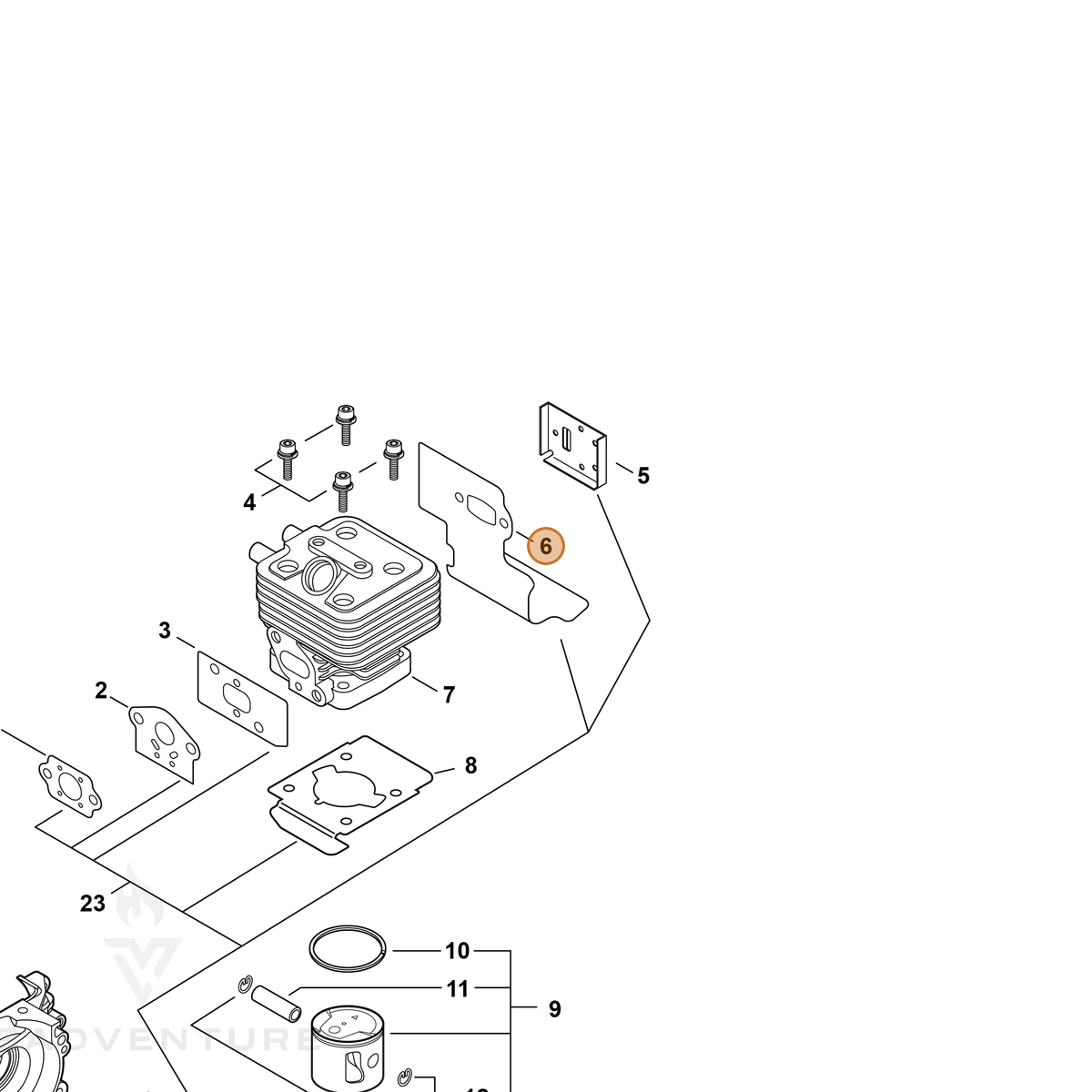 ECHO part V104000750 — IPL diagram snippet (6x zoom, amber highlight)