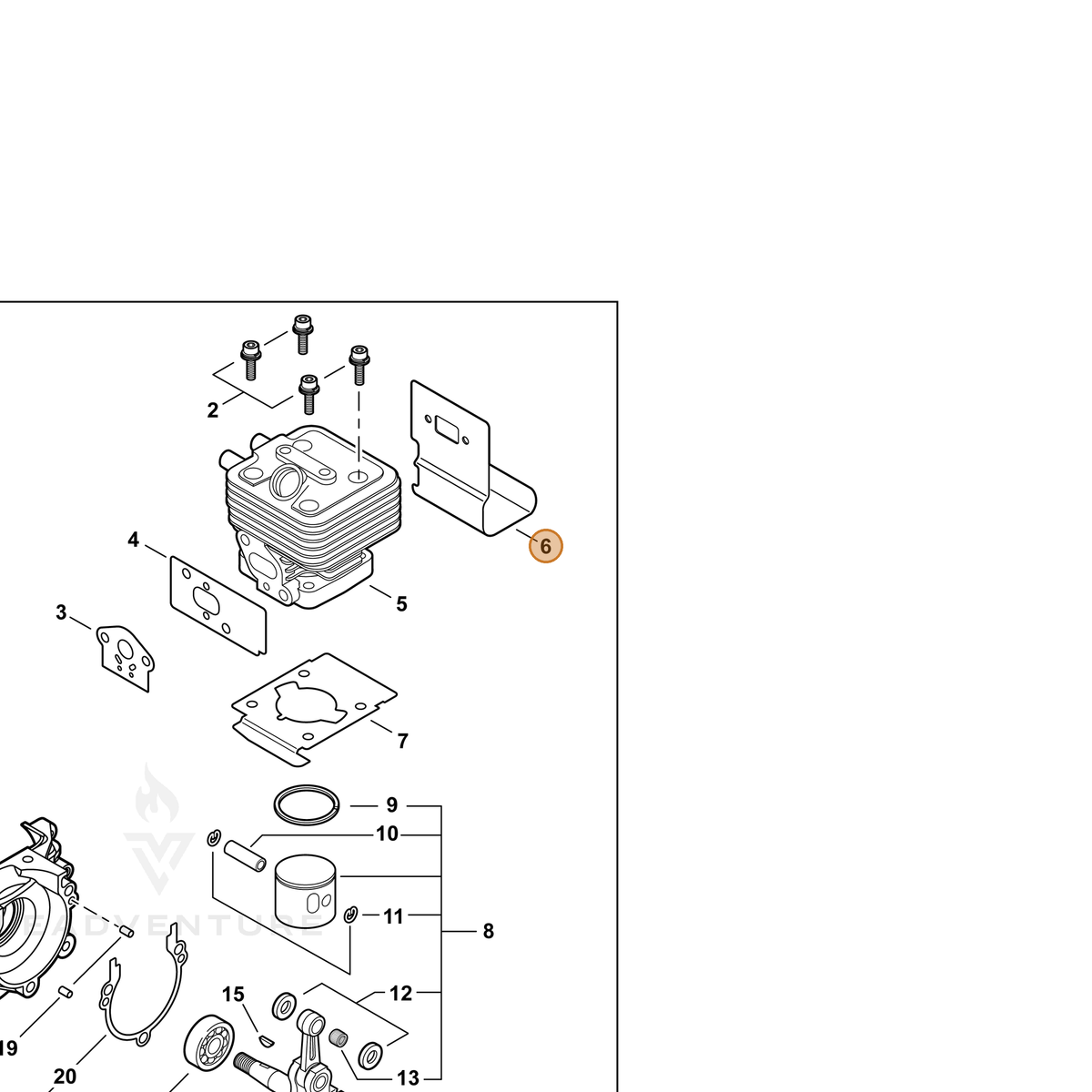 ECHO part V104000780 — IPL diagram snippet (6x zoom, amber highlight)
