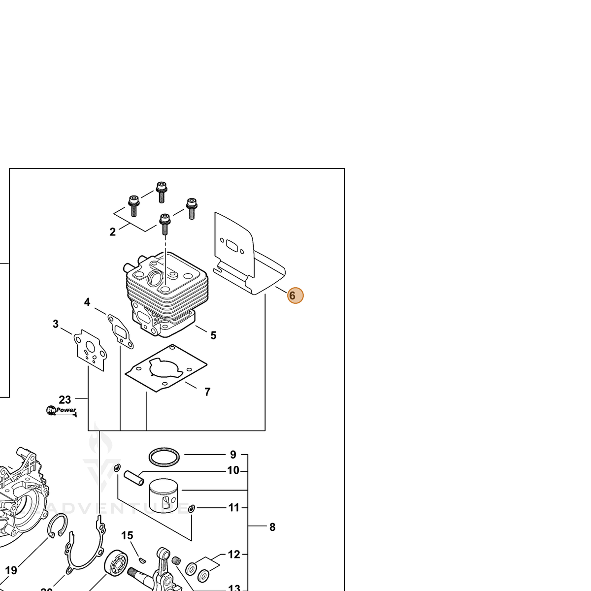 ECHO part V104000810 — IPL diagram snippet (6x zoom, amber highlight)