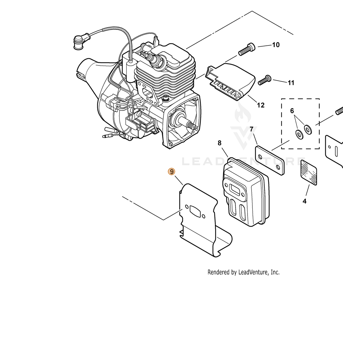 ECHO part V104000850 — IPL diagram snippet (6x zoom, amber highlight)
