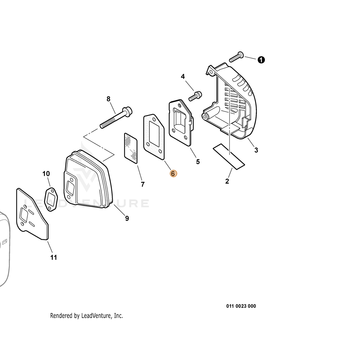 ECHO part V104001850 — IPL diagram snippet (6x zoom, amber highlight)