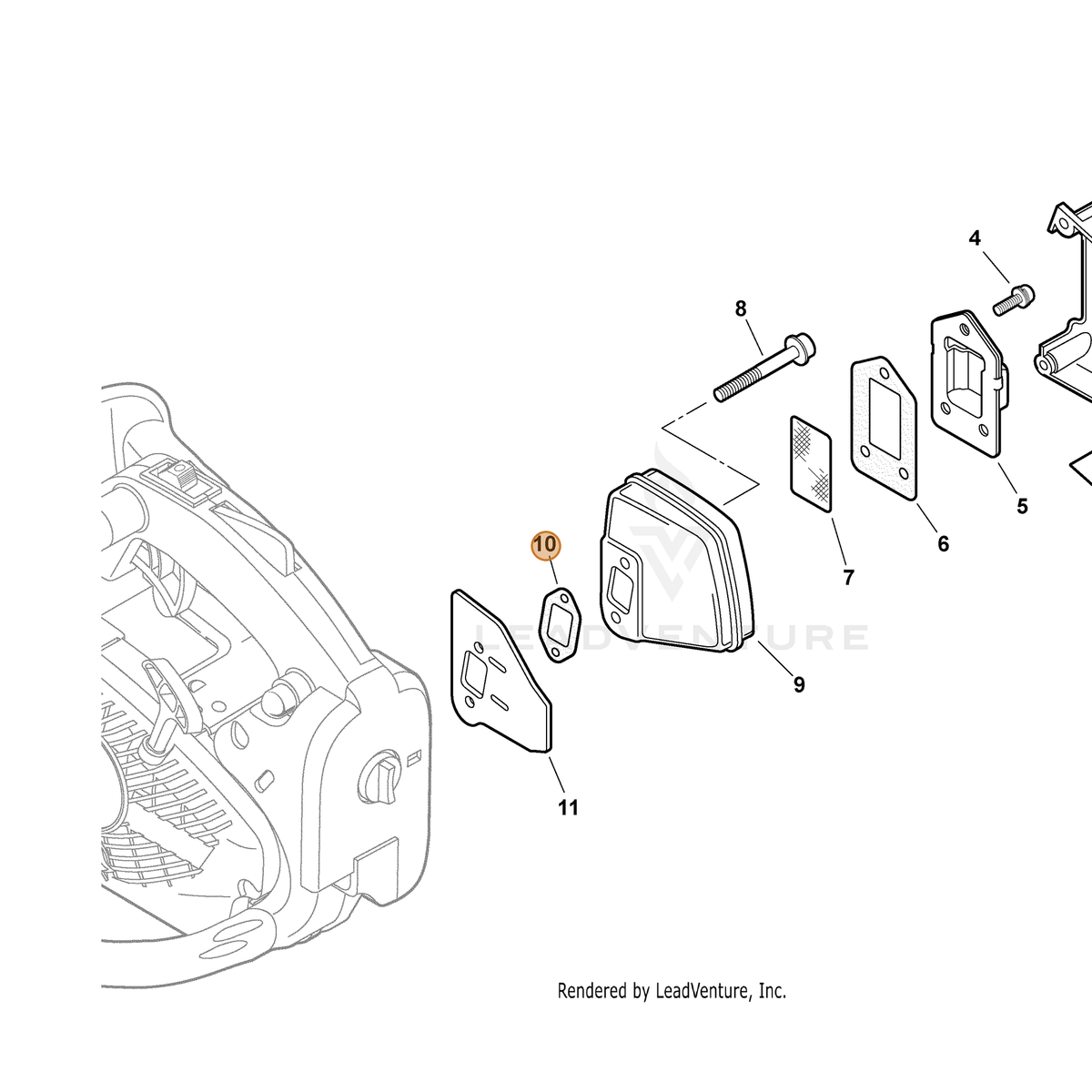 ECHO part V104001860 — IPL diagram snippet (6x zoom, amber highlight)