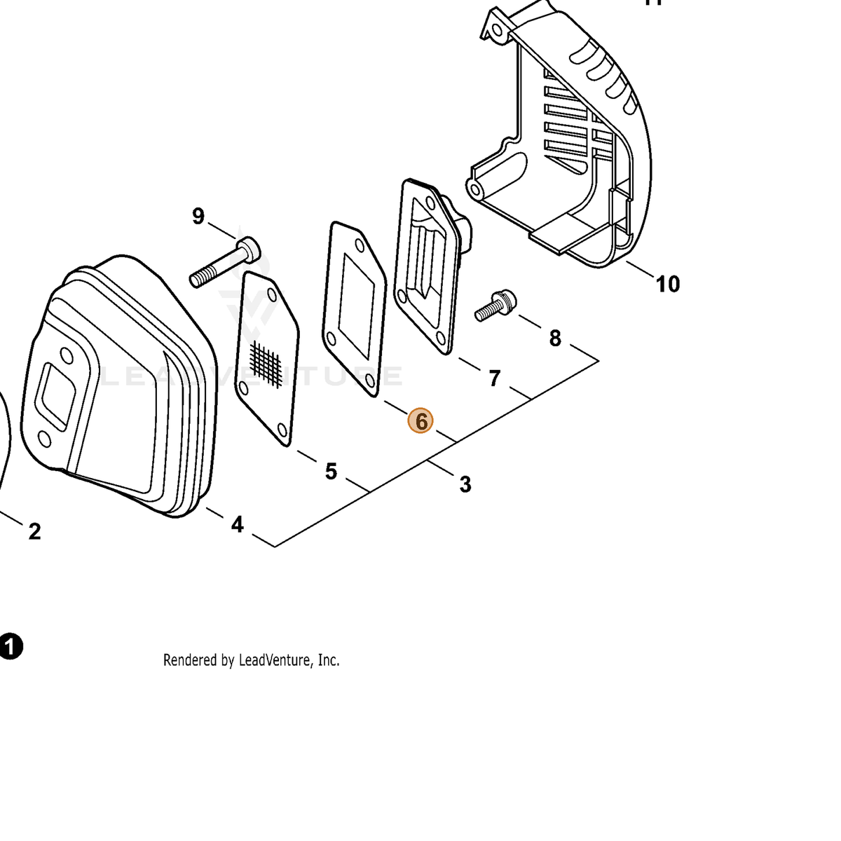 ECHO part V104001980 — IPL diagram snippet (6x zoom, amber highlight)