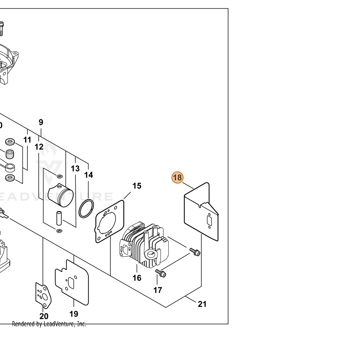 ECHO part V104001990 — IPL diagram snippet (6x zoom, amber highlight)