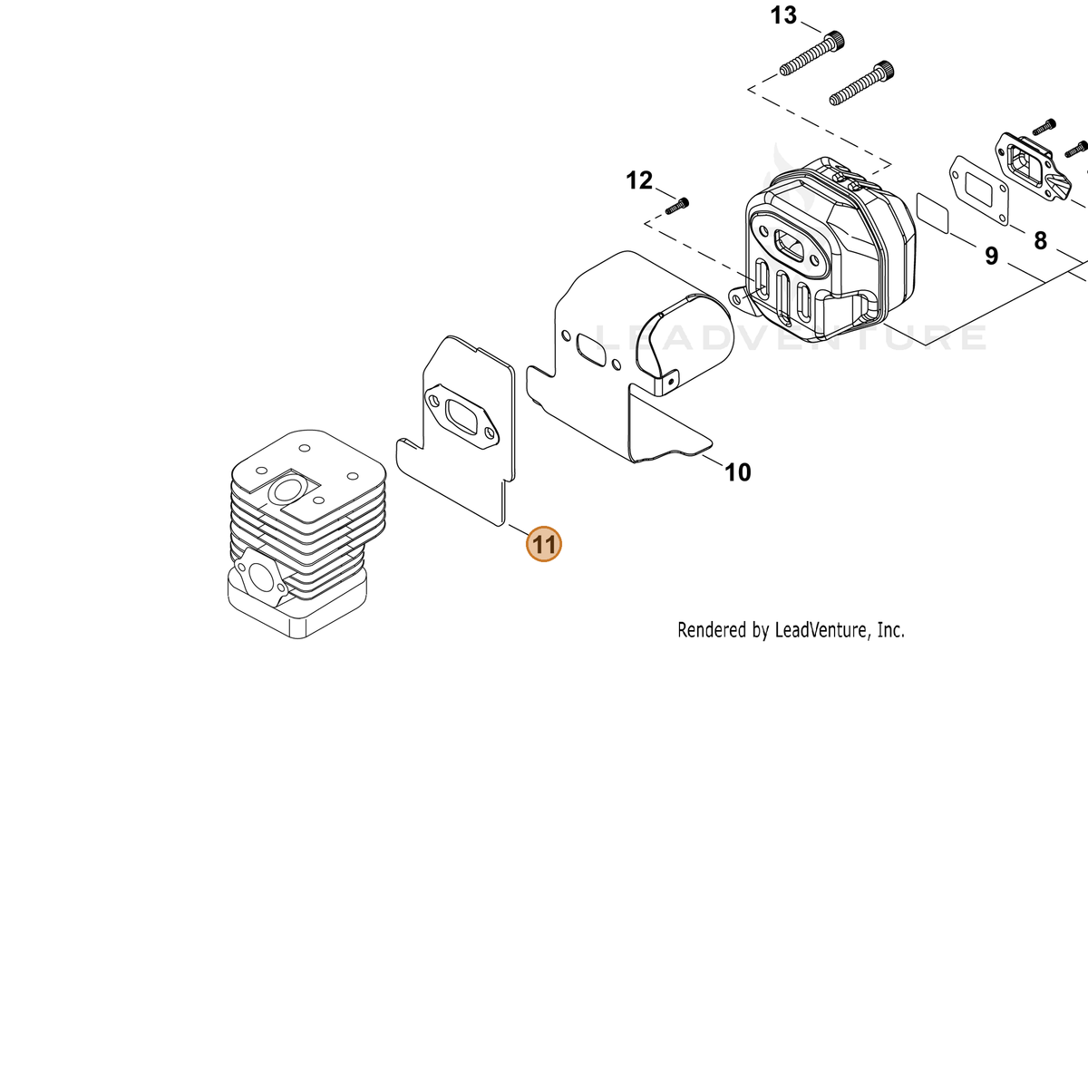 ECHO part V104002030 — IPL diagram snippet (6x zoom, amber highlight)