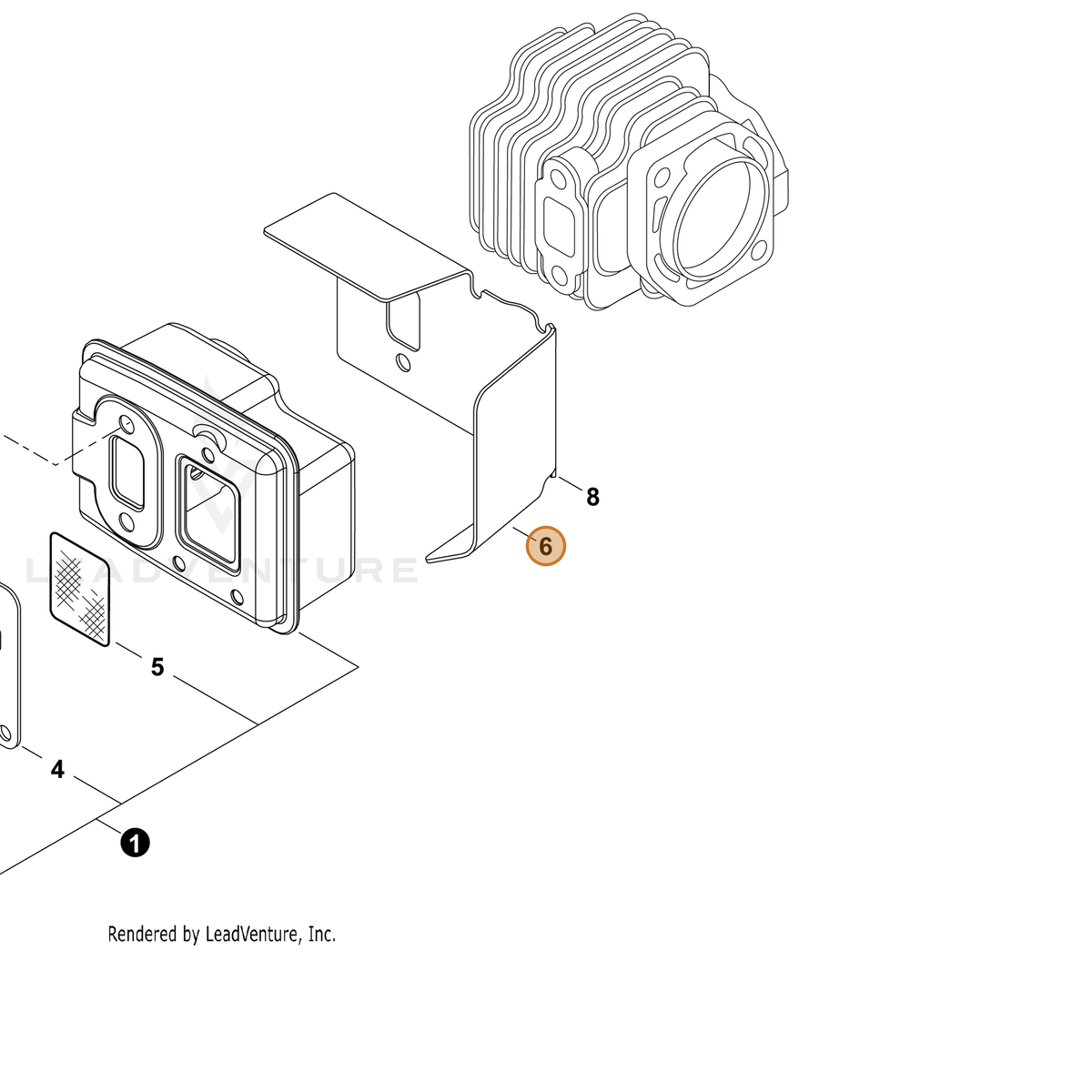 ECHO part V104002190 — IPL diagram snippet (6x zoom, amber highlight)