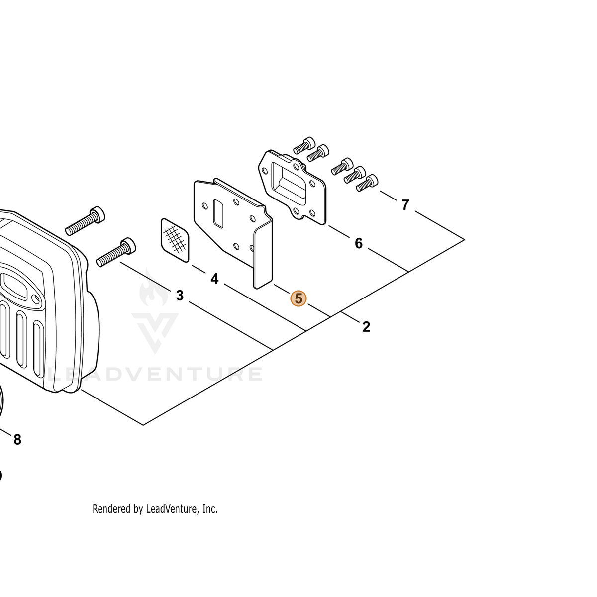 ECHO part V104002300 — IPL diagram snippet (6x zoom, amber highlight)
