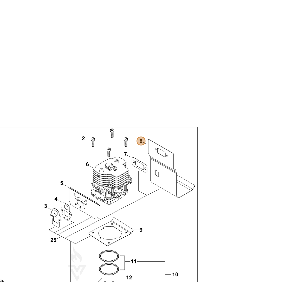 ECHO part V104002430 — IPL diagram snippet (6x zoom, amber highlight)