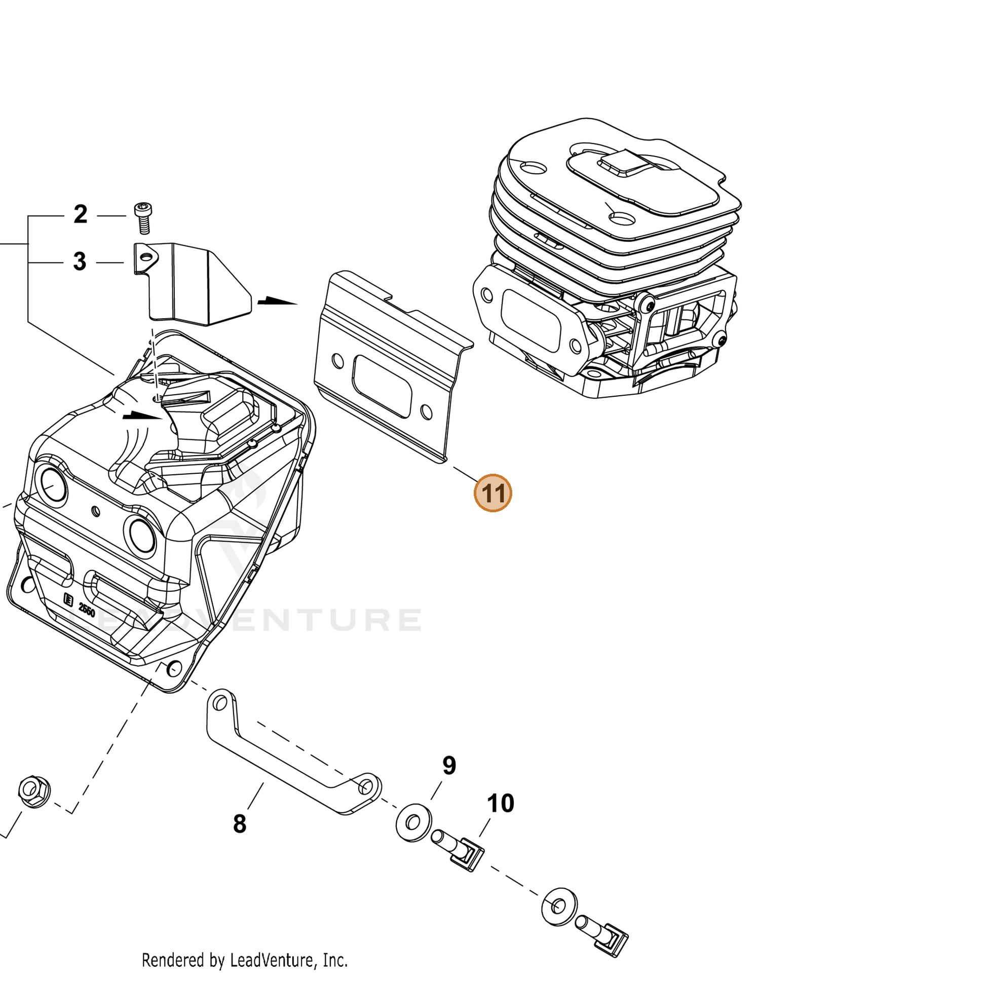 Echo part V104002620 — IPL diagram snippet (6x zoom, amber highlight)
