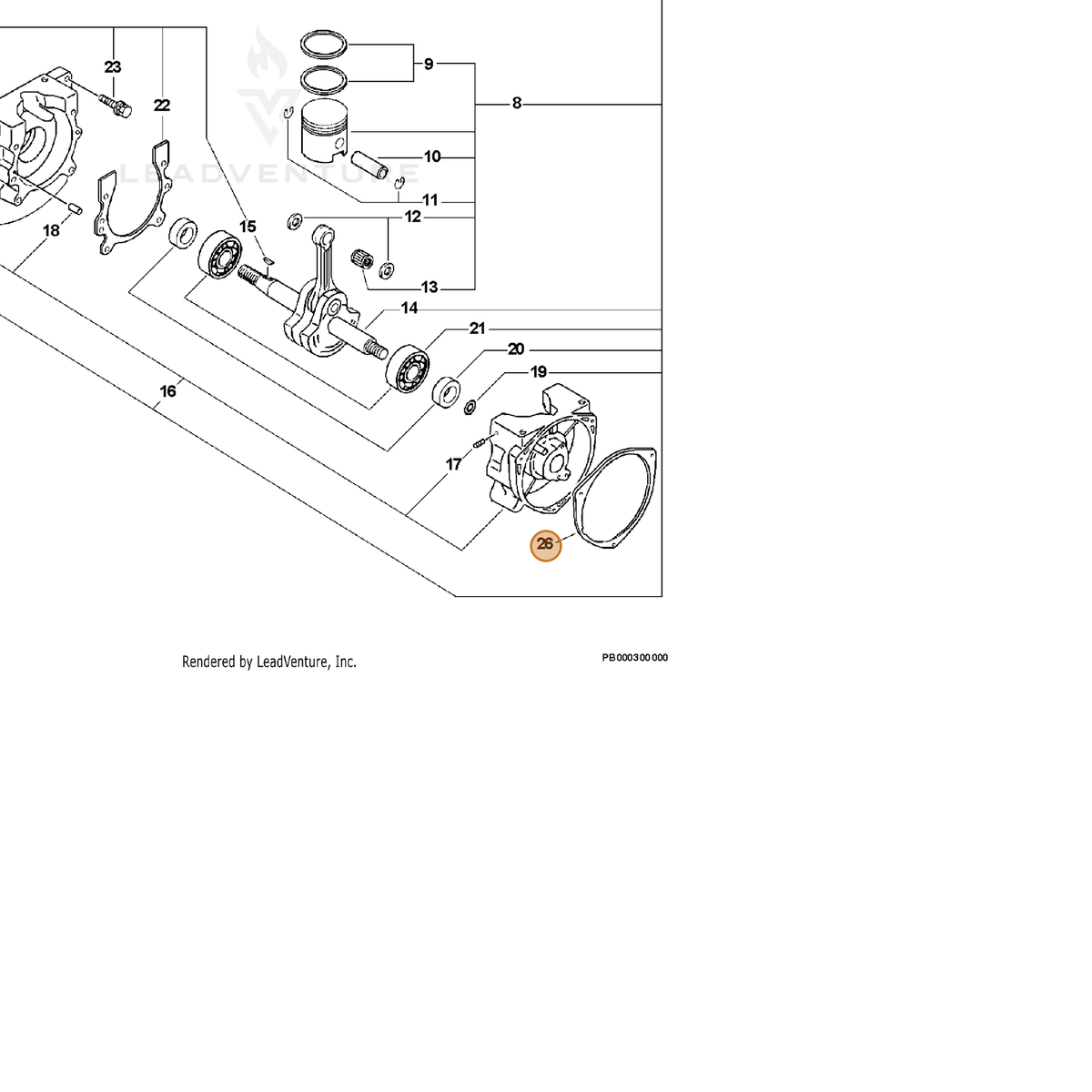 ECHO part V105000000 — IPL diagram snippet (6x zoom, amber highlight)