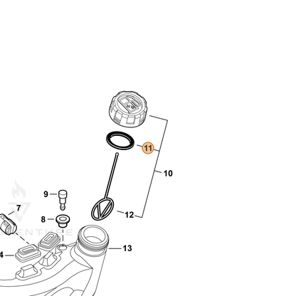 ECHO part V107000210 — IPL diagram snippet (6x zoom, amber highlight)